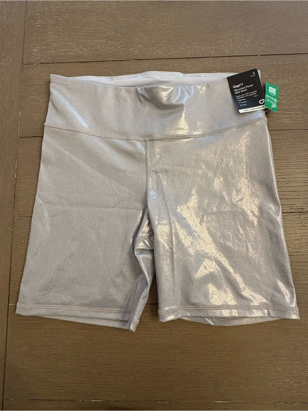 GAP Metallic Silver Mid-Rise Bike Shorts